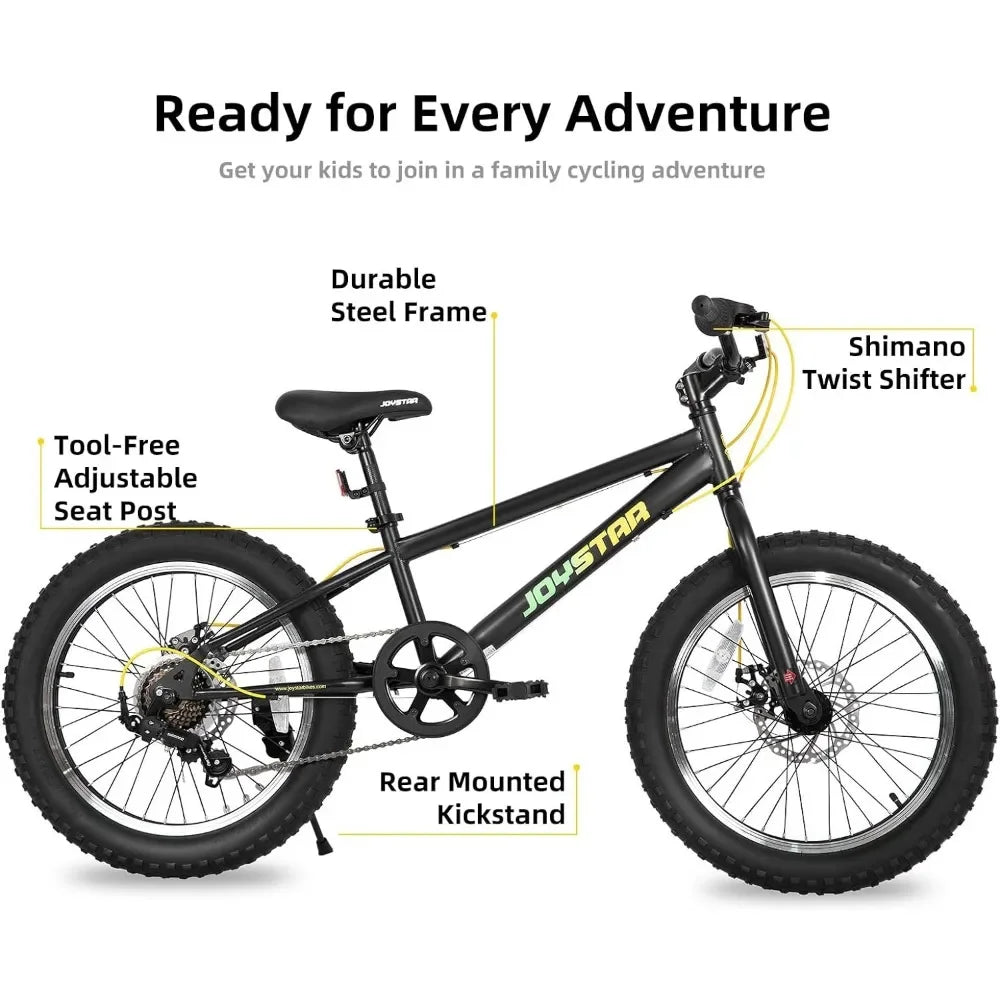 Mountain Bike 20 Inch Mountain Bike for Kids Ages 7-12 Year Old, 7 Speed Shimano Drivetrain, Fat Tire Bike