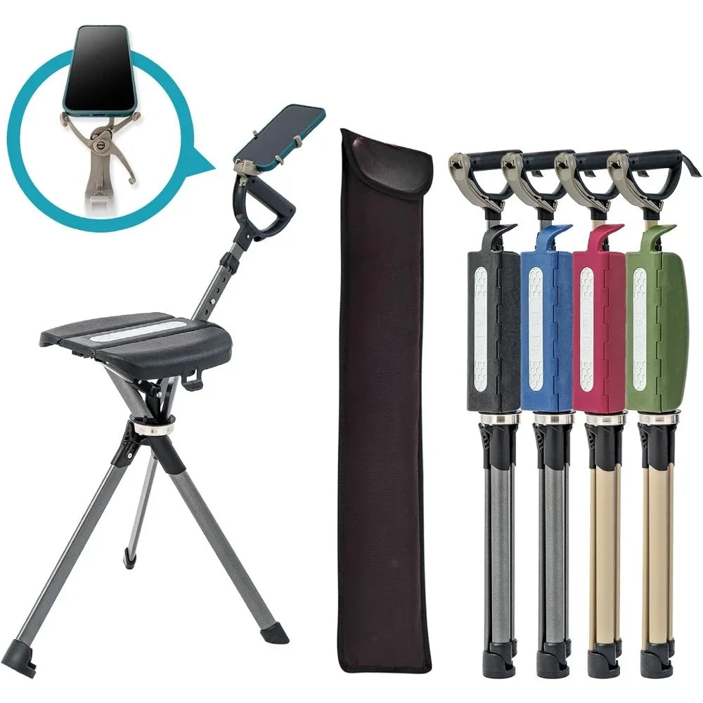 Portable Trekking Hiking Pole, Walking Stick with Seat, Walking Cane with Chair, Easy Carry and Storage, Anti-Slip