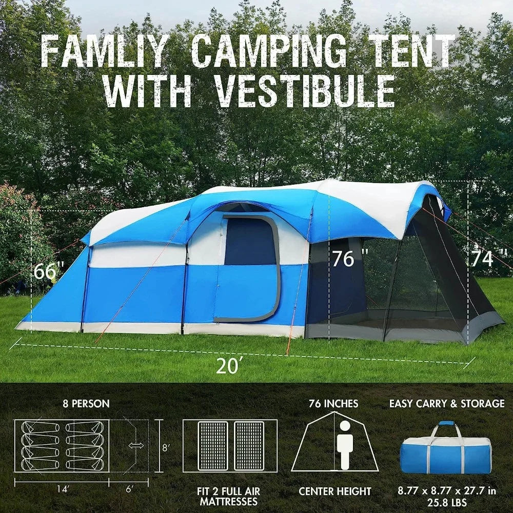 6 Person Family Camping Tent with Room, Water Resistant Big Tunnel Tent with Rainfly,  Family Tent for Outdoor Camping  Tents