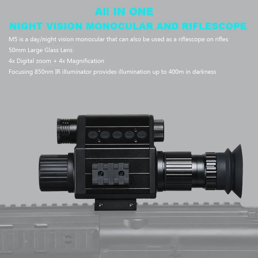 M5 Digital Riflescope Night Vision Scope Sight Infrared Monocular 1080P Video Photo Recording All in 1 for Hunting Surveillance