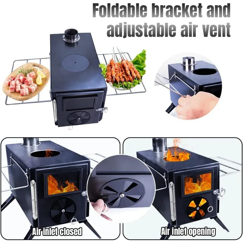 Fitinhot Camp Wood Stove, Tent Wood Burning Stoves Portable with Chimney Pipes