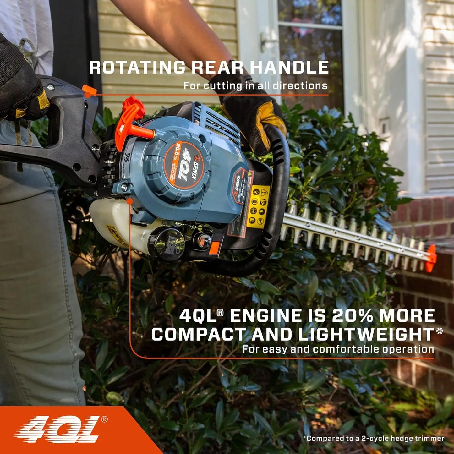 SENIX 4QL 26.5 cc 4 Cycle 22-Inch Gas Hedge Trimmer, Garden Tool to Trim Shrubs, Bushes and More Double Sided Blades