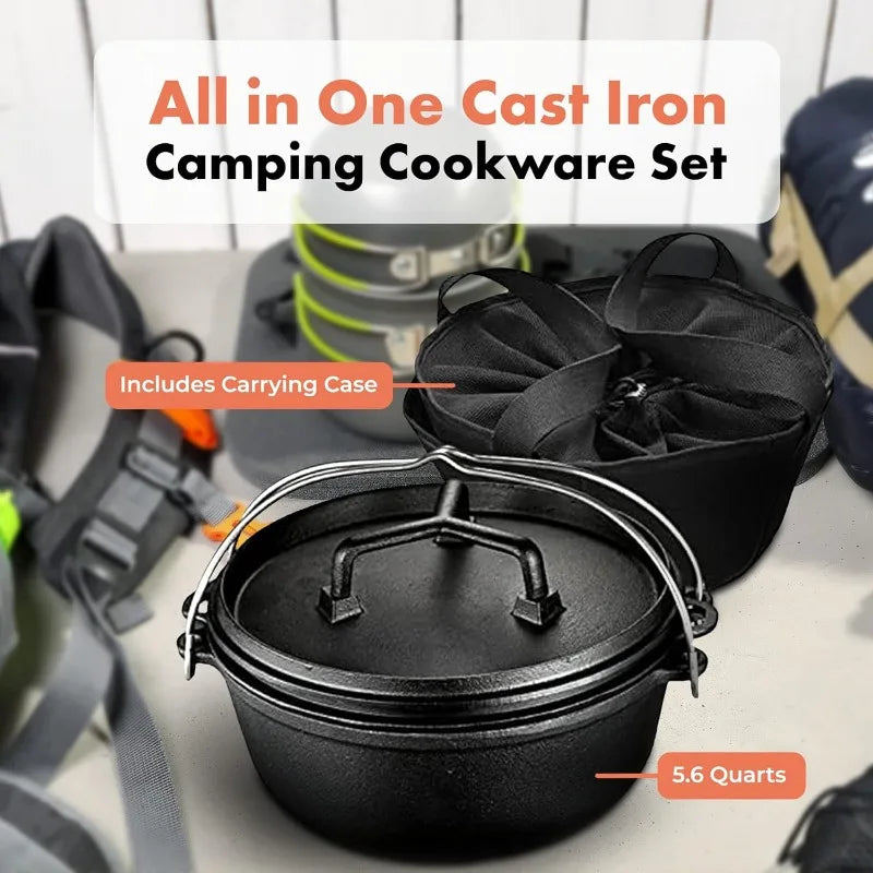 Bruntmor Camping Cooking Set Of 4.  Cast Iron Pots And Pans Cookware/Dutch Oven Sets With Lids For Outdoor