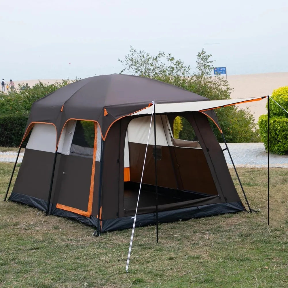 Large tent for 6 people, family cabin, straight wall, 3 doors 3 windows with net, waterproof,