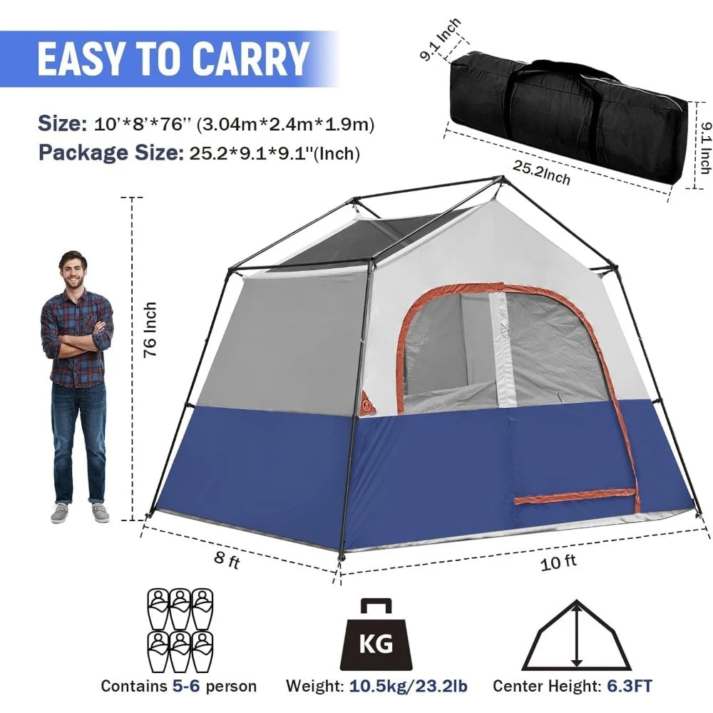 Camping Tent Portable Easy Set Up Family Tent for Camp, Windproof Fabric Cabin Tent Outdoor