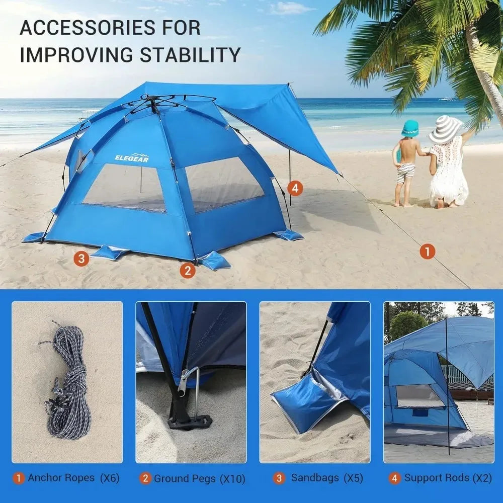 Beach Tent with 360°Removable Canopy,Pop Up Sun Shade Shelter,Portable Lightweight Beach Camping Canopy Tent.