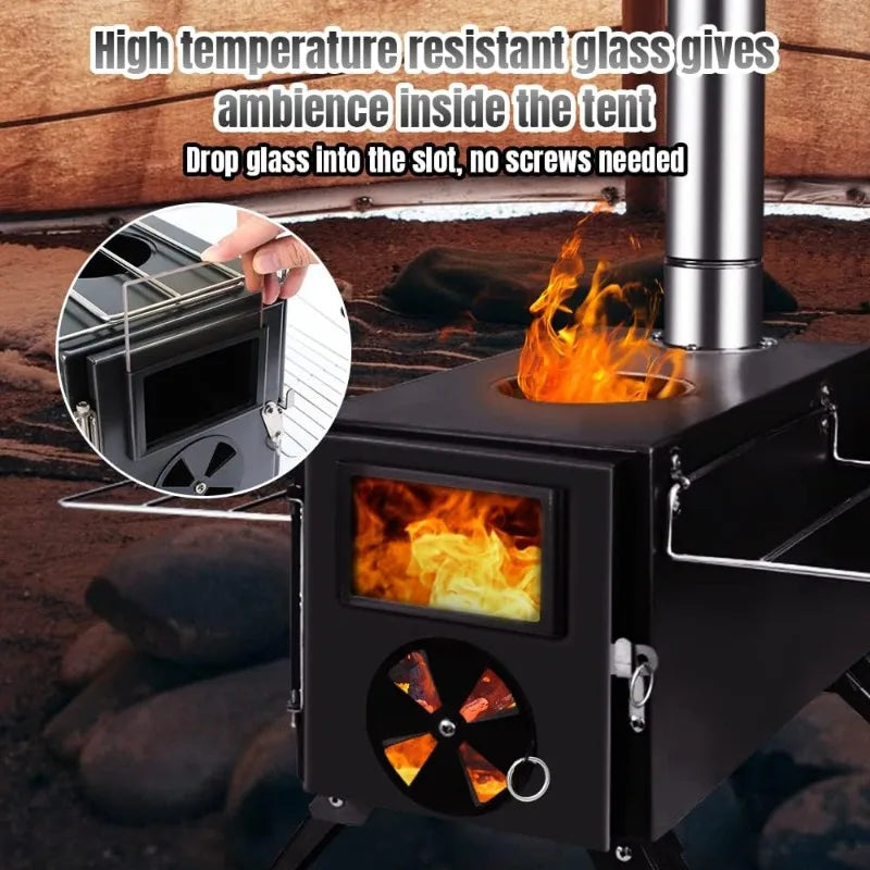 Fitinhot Camp Wood Stove, Tent Wood Burning Stoves Portable with Chimney Pipes