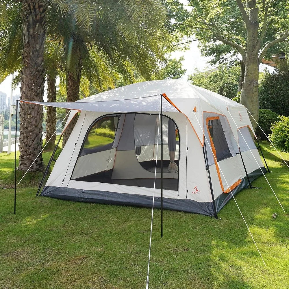 Extra Large Tent 10-12 Person,2 Rooms ,Straight Wall,3 Doors and 3 Windows with Mesh