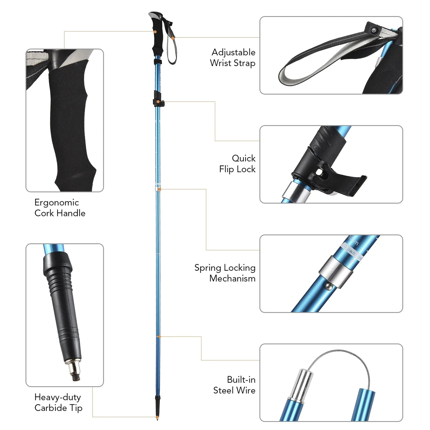 Ultralight Collapsible Climbing Stick Trekking Pole for Hiking, Camping, and Mountaineering - 5-fold Walking Stick