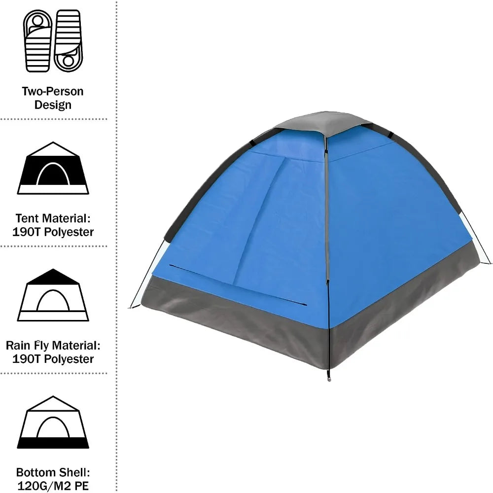 2-Person Dome Tent – Easy Set Up Shelter with Rain Fly and Carry Bag for Camping, Beach, Backpacking