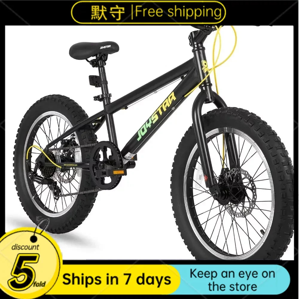 Mountain Bike 20 Inch Mountain Bike for Kids Ages 7-12 Year Old, 7 Speed Shimano Drivetrain, Fat Tire Bike