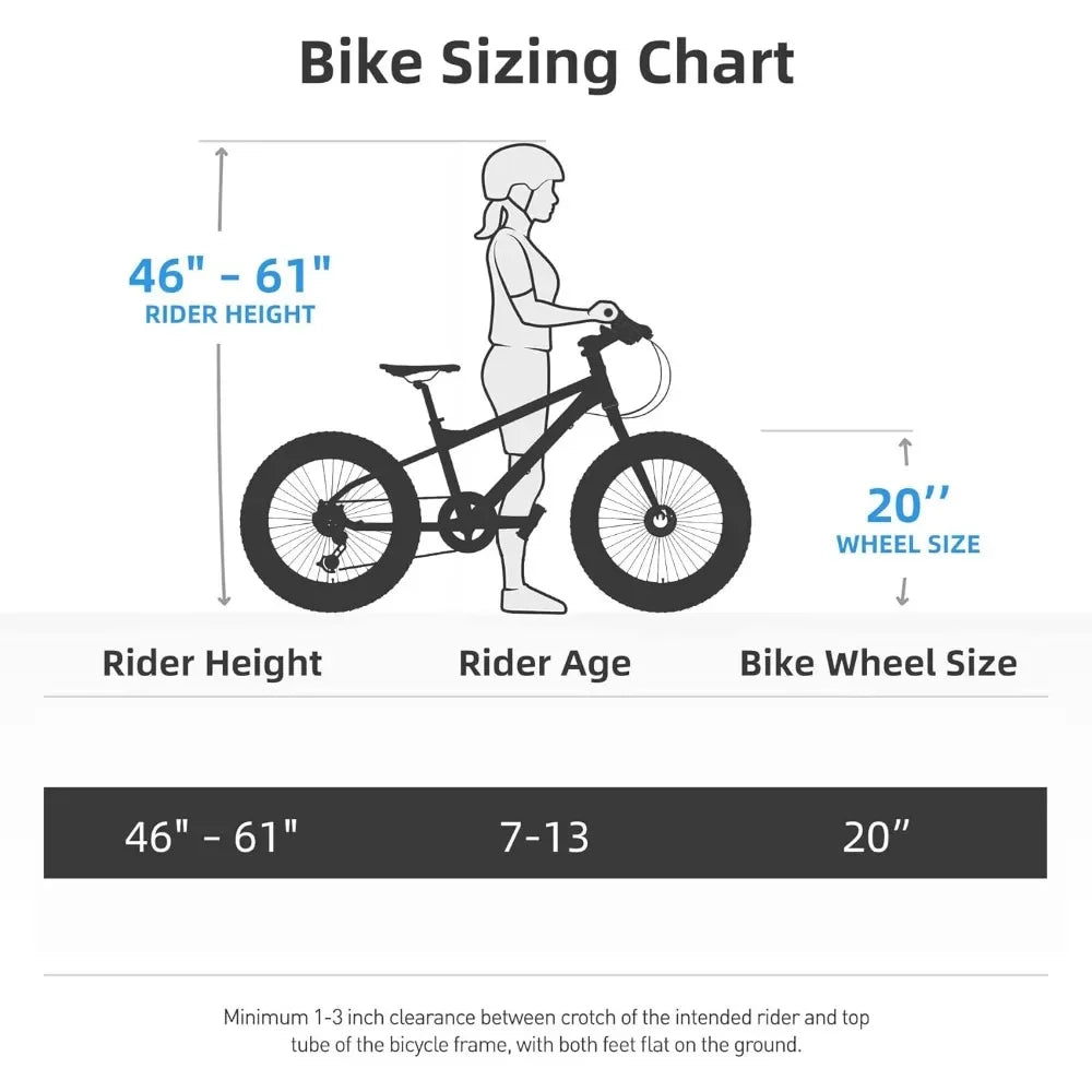 Mountain Bike 20 Inch Mountain Bike for Kids Ages 7-12 Year Old, 7 Speed Shimano Drivetrain, Fat Tire Bike