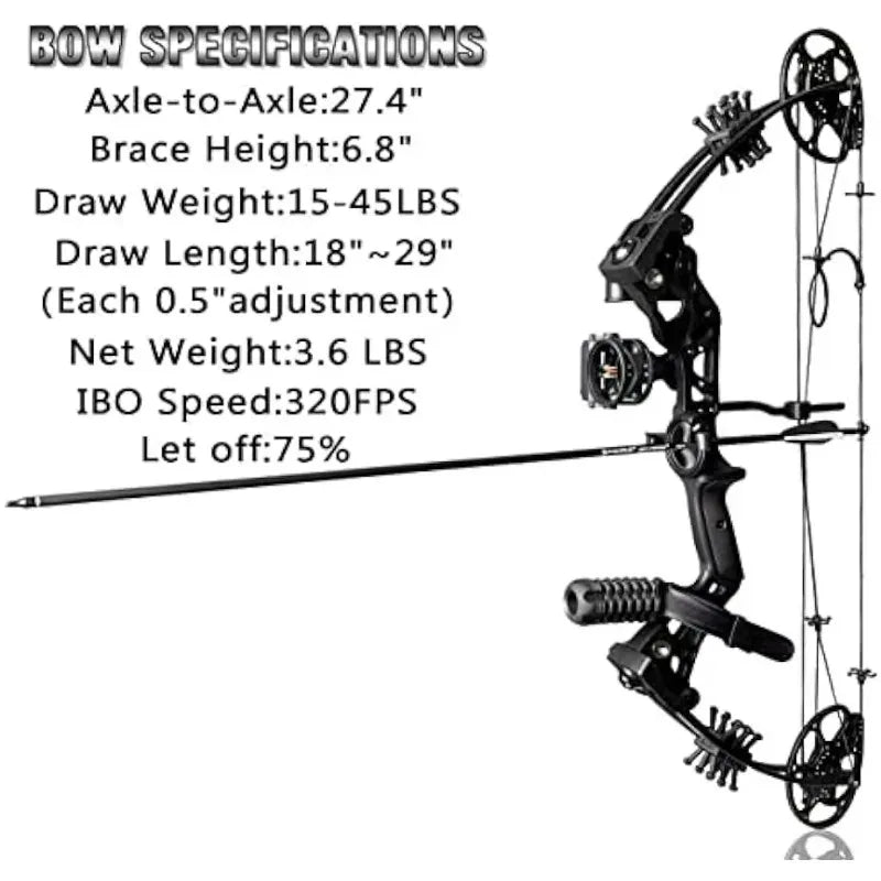 Compound Bow Set 15-45lbs for Pull Beginner and Teens Right Handed Adjustable 18"-29" Draw Length, 320 FPS Speed