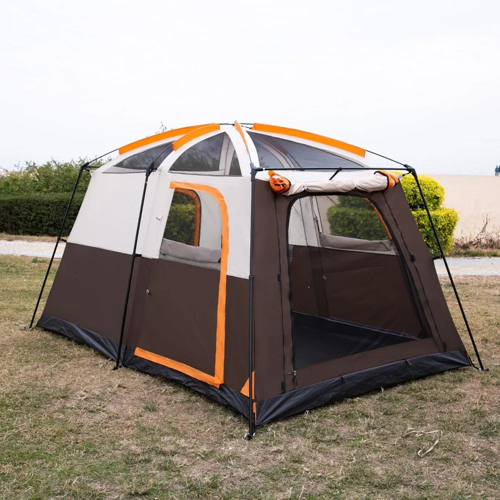 Large tent for 6 people, family cabin, straight wall, 3 doors 3 windows with net, waterproof,