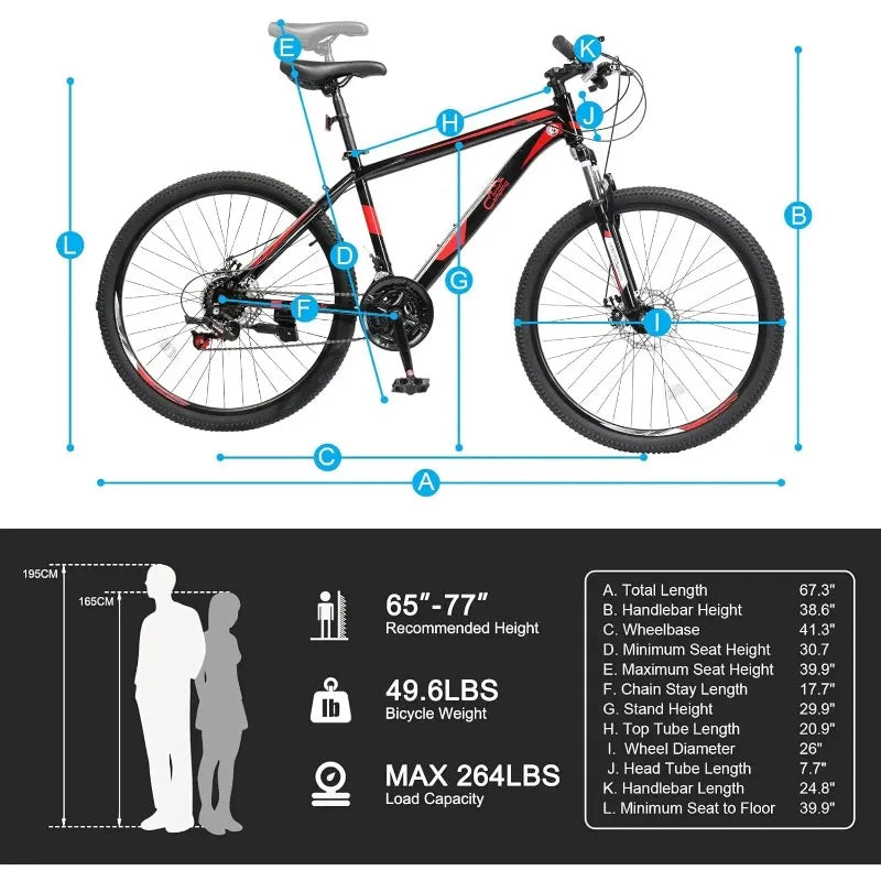 Ktaxon Mountain Bike 26/27.5/29 Inch Men & Women Mountain Bike 21-Speed Adult Bikes, Double Disc Brake, Suspension Fork,