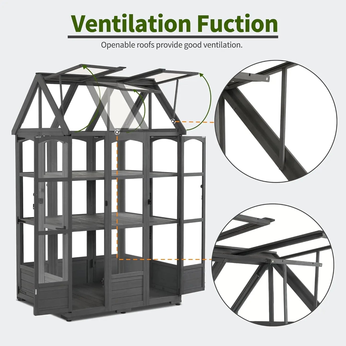 Wooden Greenhouse Outdoor Greenhouse with Adjustable Roof Vent and 8 Lockable Door for Backyard/Outdoor Use 48" x 38.8" x 83.9"