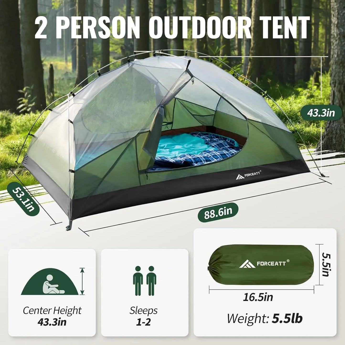 Camping equipment, 2 Person is Waterproof and Windproof, Backpacking Tent Can be Set Up Quickly