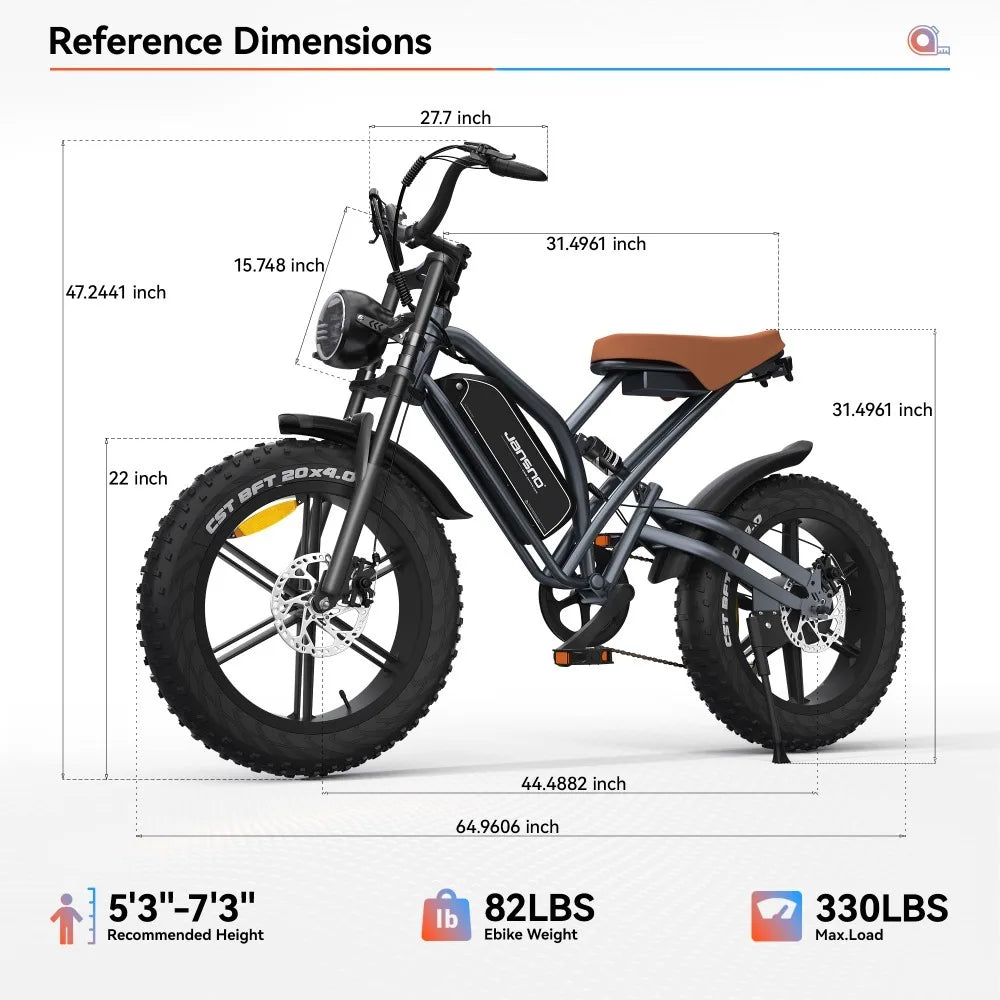 Electric Bike 20" x 4.0 for Adults,750W Brushless Motor, Long-Lasting Upgrade48V 14Ah Removable Battery