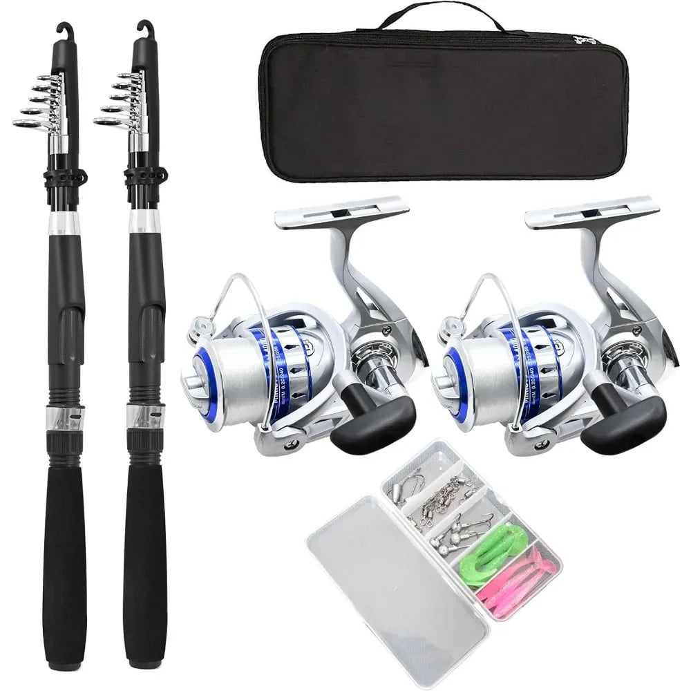 Fishing Pole Combo Set,2.1m/6.89ft 2PCS Collapsible Rods 2P Spinning Reels