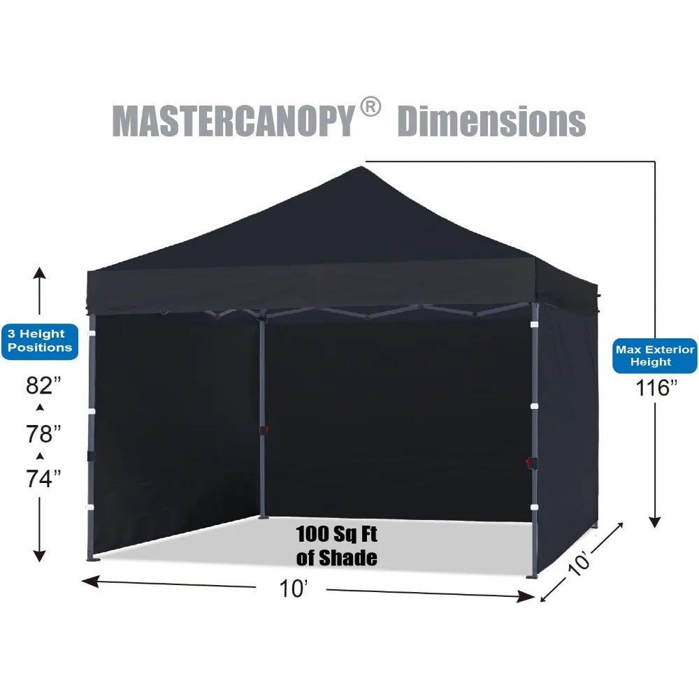 Heavy Duty Pop-up Canopy Tent With Sidewalls (10x10 Black)  Portable Folding Tents Outdoor Camping Equipment