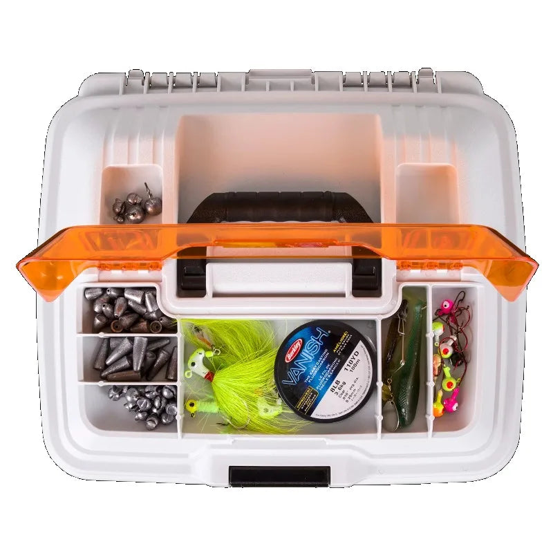 Outdoors. T4P Pro Multi Loader, Fishing Tackle Box, White, Orange, 33.5 inches long, Plastic