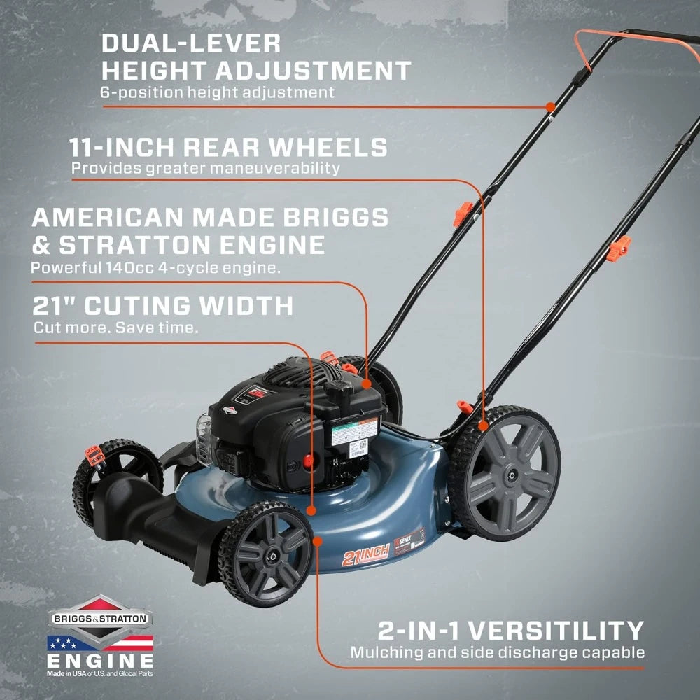 Gas Push Lawn Mower Electric Mowers 21-Inch 2-in-1 Push Lawnmower 140 Cc 4-Cycle Briggs & Stratton Engine