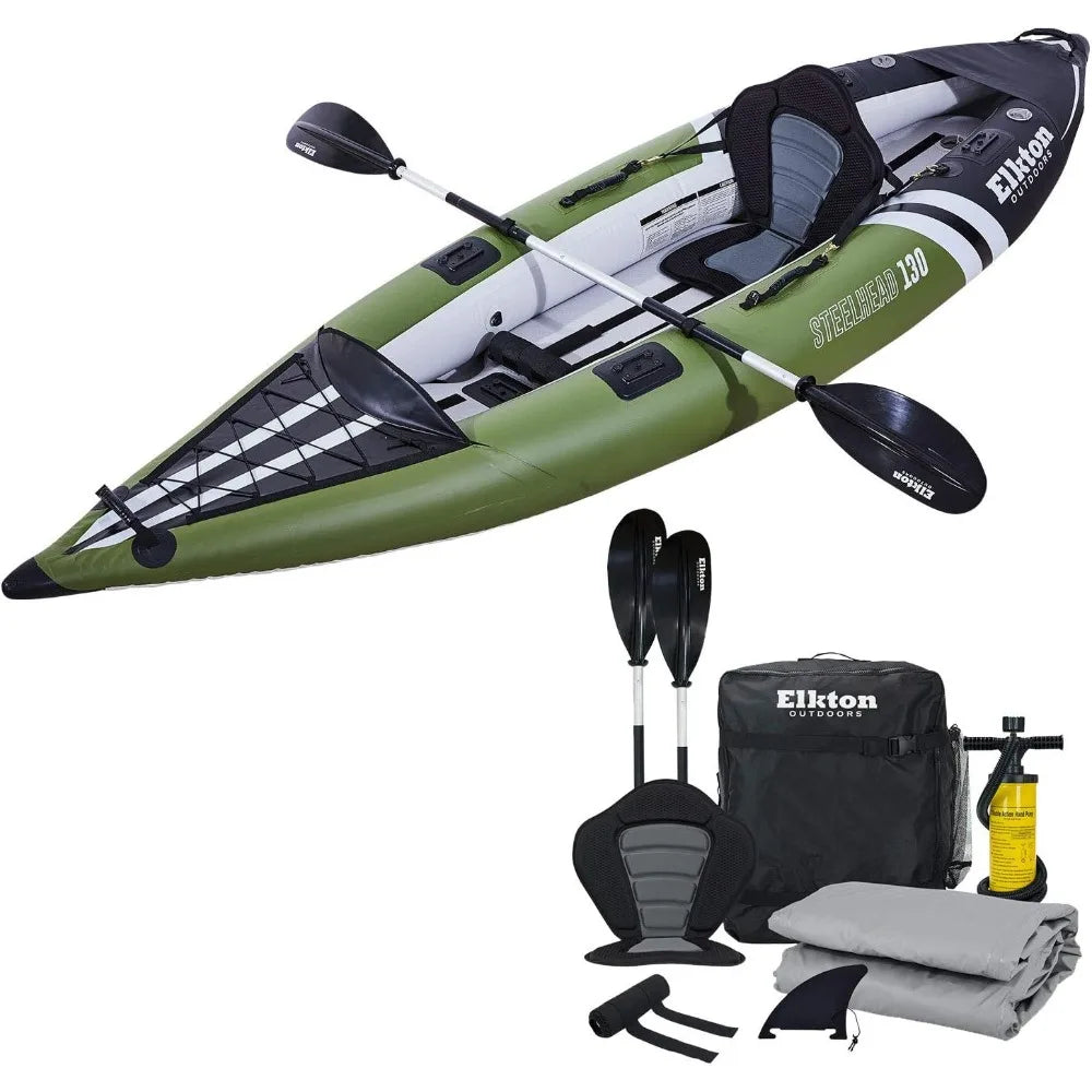 Inflatable Kayak Includes Deluxe 86in Kayak Paddles and High-Output Pump Adjustable Bucket Seat – Fishing Rod Holders