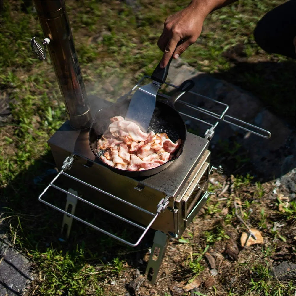 Portable Wood Burning Stove for Tents, Shelters, and Camping | 1500 Cubic Inch Firebox Includes Chimney Pipe