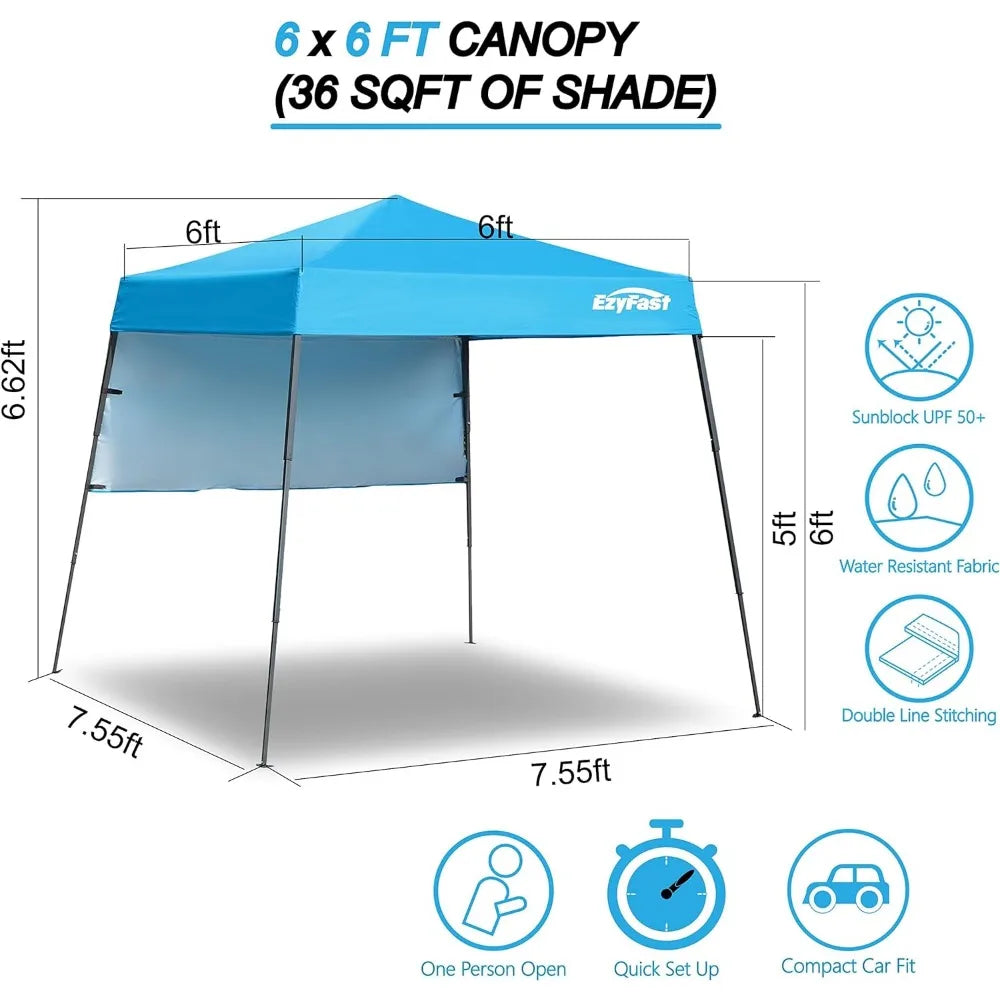 Compact Backpack Canopy, Pop Up Shelter, Portable Sports Cabana, 7.5 x 7.5 ft Base / 6 x 6 ft