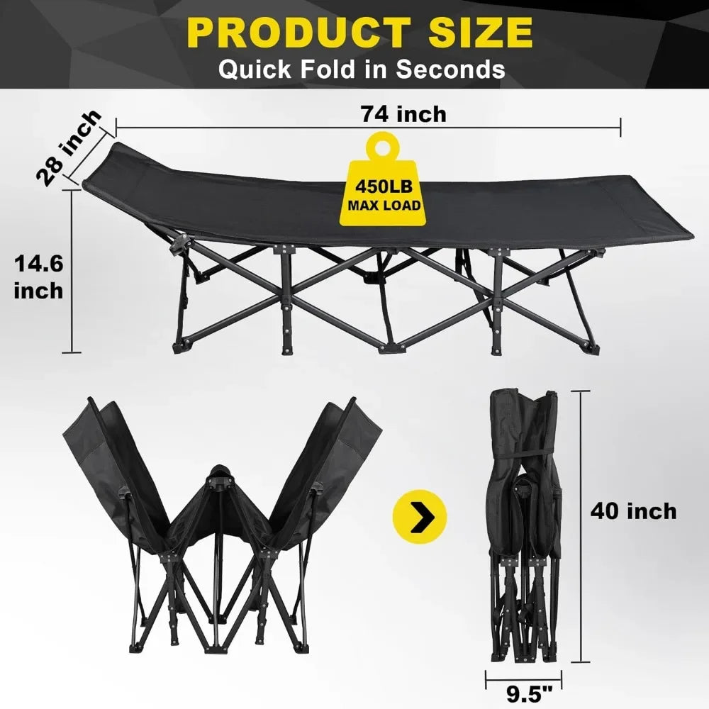 Folding Camping Cot for Adults 450LBS(Max Load) Lightweight Outdoor Bed with Carry Bag