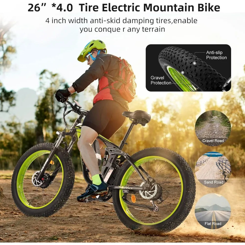 1500W Electric Bike for Adults, 26" Fat Tire Electric Mountain Bicycle, 48V 22.4Ah Removable Li-Ion Battery