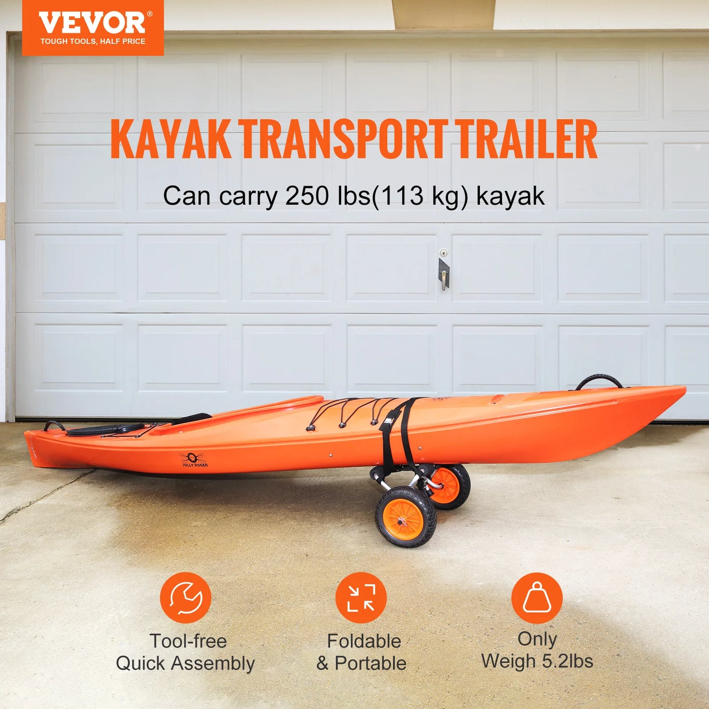 VEVOR Kayak Cart 450lbs Detachable Canoe Trolley Cart with 12'' Tires Adjustable Width for Paddleboards Float Mats Jon Boats