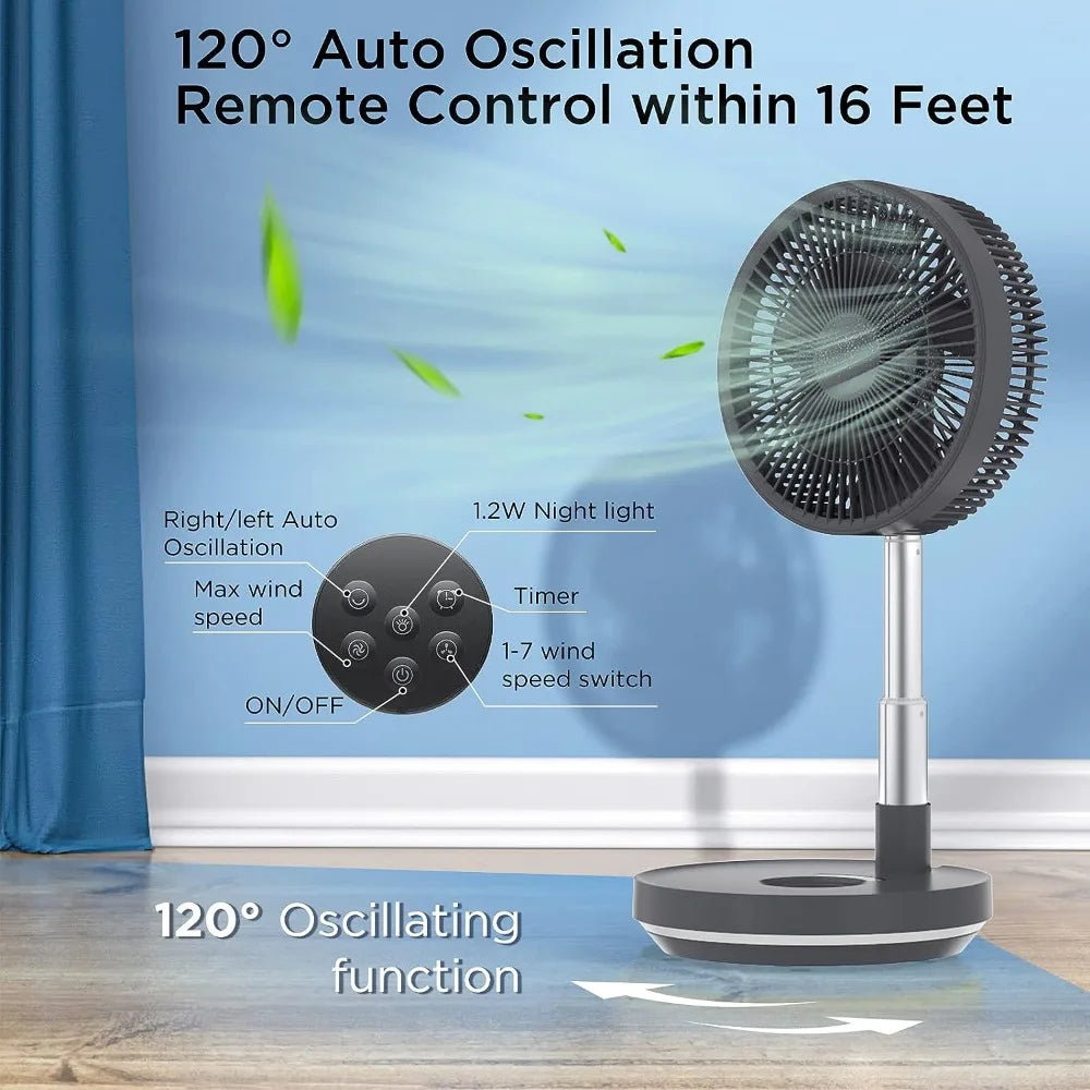 2023 New Primevolve 10 Inch Oscillating Fan,Battery Operated Fan Adjustable Height, USB Rechargeable