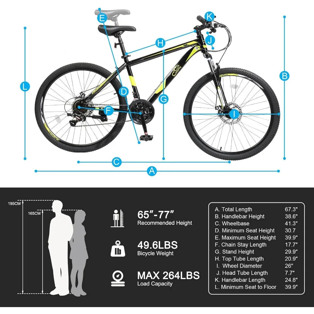 Mountain Bike 26/27.5 Inch Men  Women Mountain Bike 21-Speed Adult Bikes, Double Disc Brake，Suspension Fork EASY TO INSTALLMENT