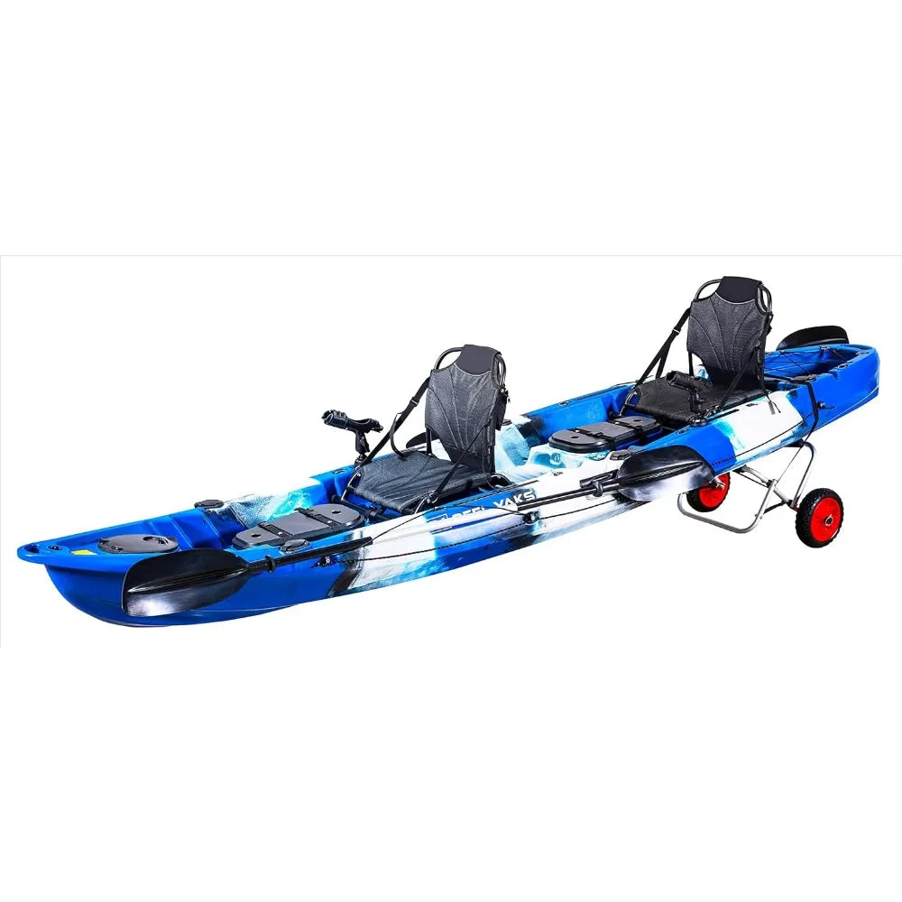 Tandem Fishing Angler Kayak | 2 or 3 Person | 12.5’ Sit on Top | 550lbs Capacity W/Kayak Trolley, Adult Youths Angler Kayak