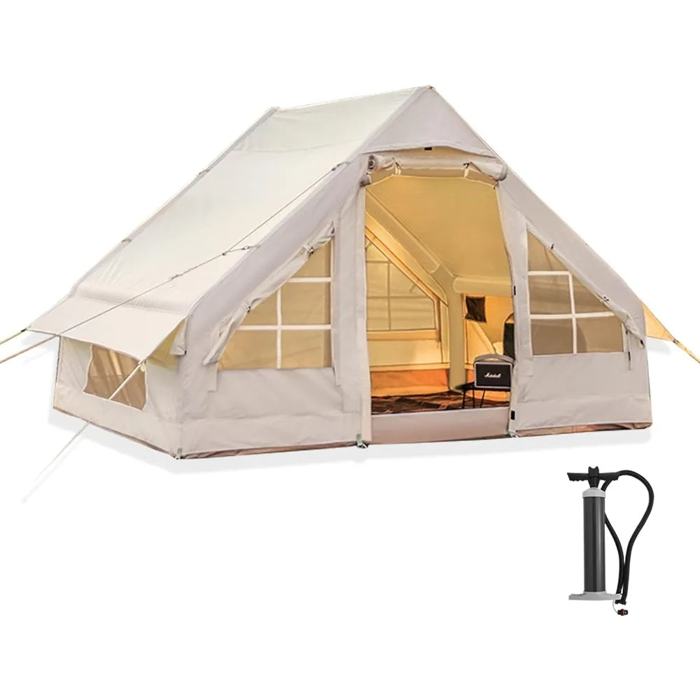 Inflatable Camping Tent with Pump,4 Season Waterproof Windproof Outdoor Tent, Luxury Cabin Tent