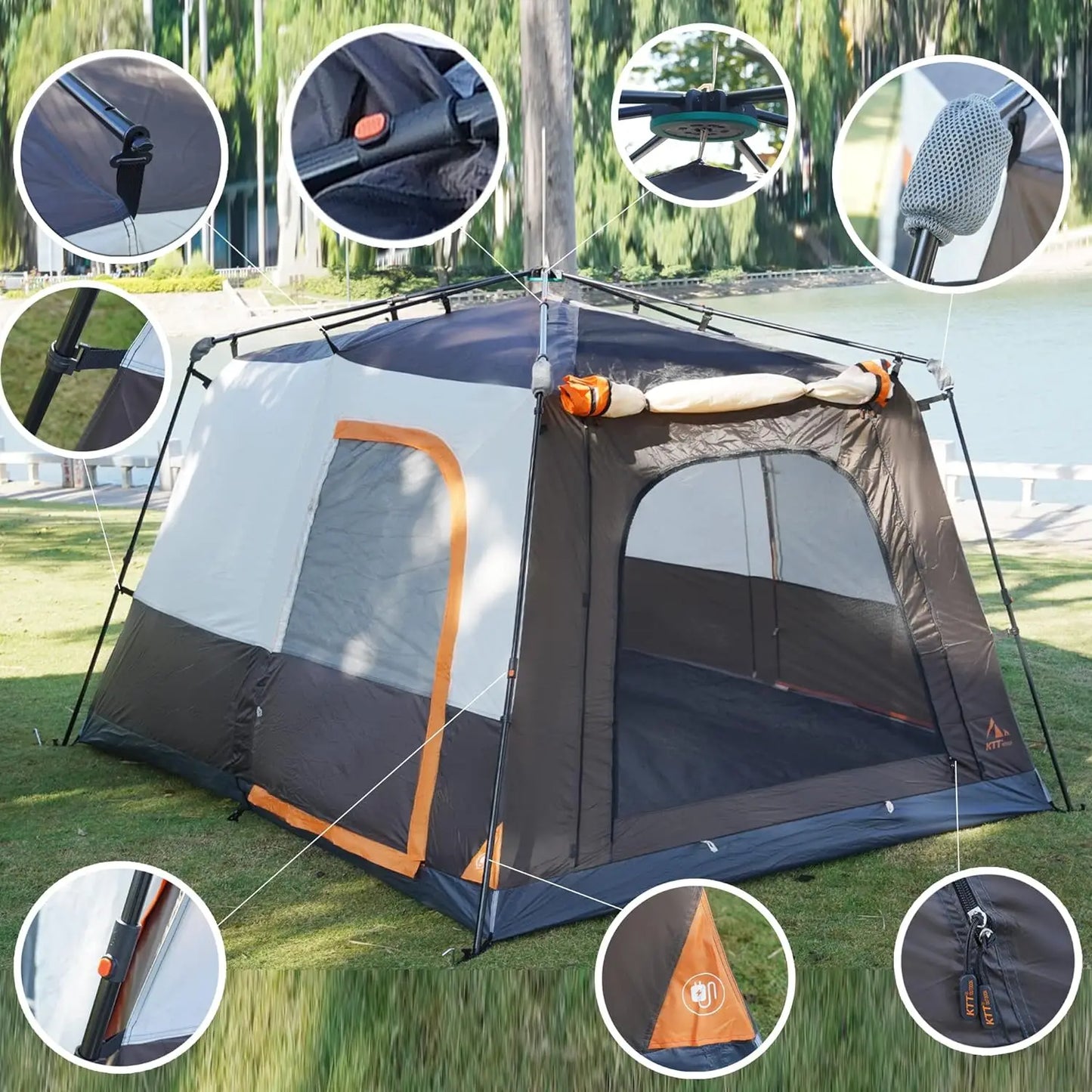 Large Tent 6 Person,Family Cabin Tents,Straight Wall,3 Doors and 3 Windows with Mesh,Waterproof,Big Tent for Outdoor,Picnic