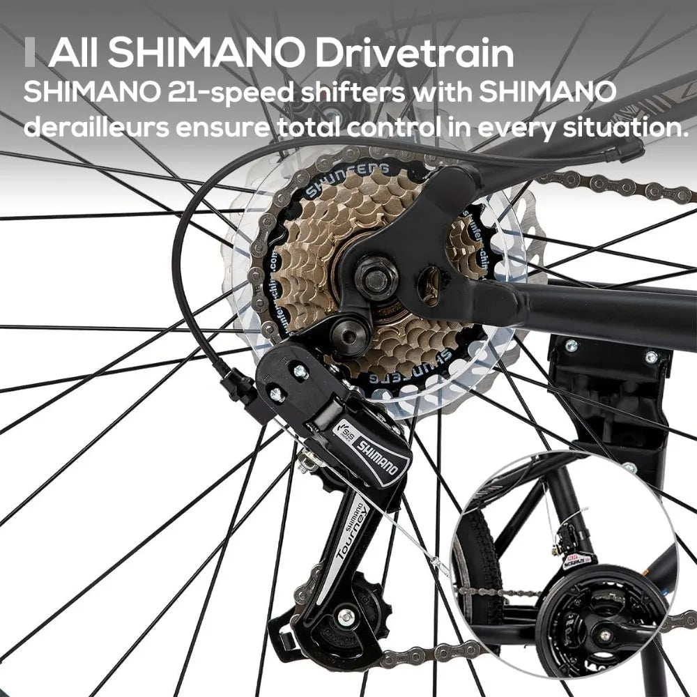 Full Suspension Mens Mountain Bike, Shimano 21 Speed, 26 Inch Wheel, Dual Disc Brake Bike for Men Womens Adult Bicycle