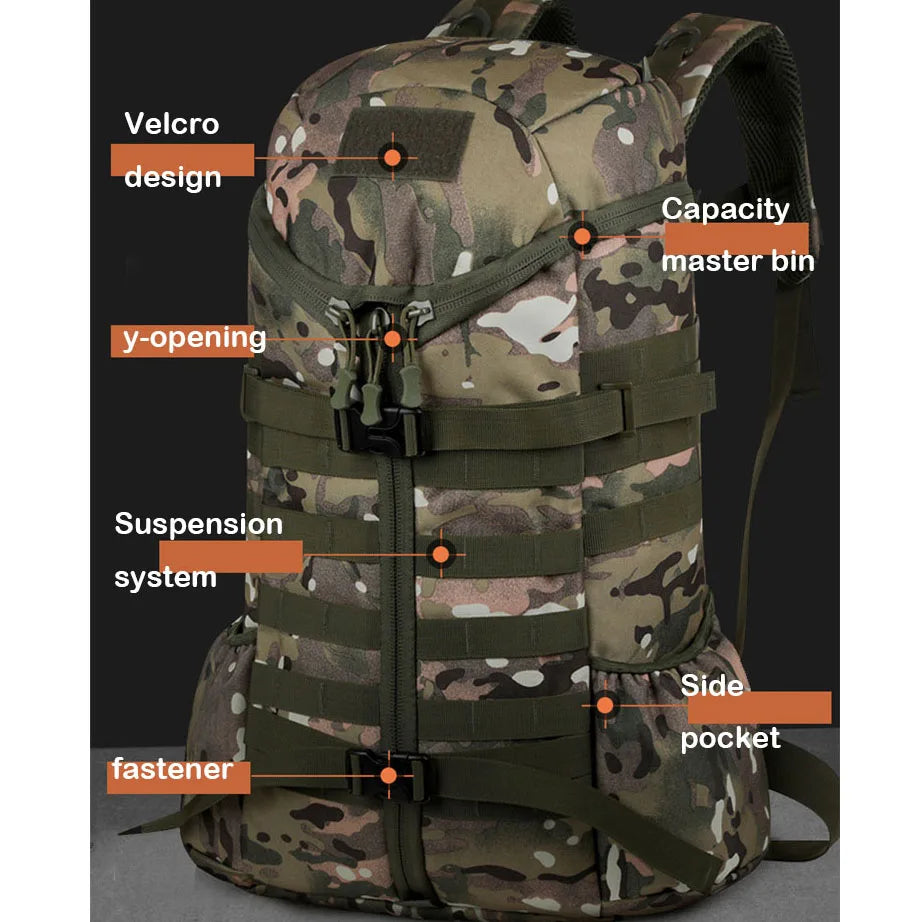 Oulylan 60L Outdoor Camouflage Sports Bag Tactical Backpack Waterproof Camping Storage Rucksack For Men