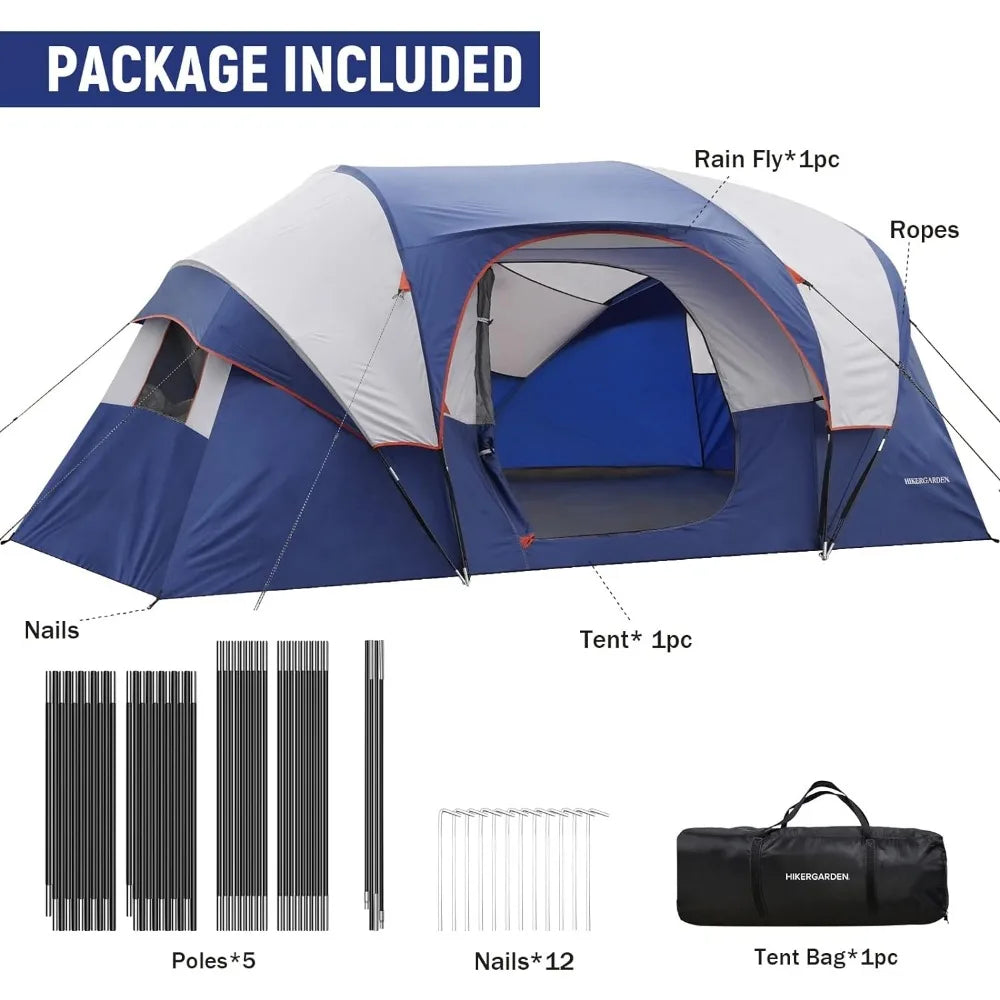 10 Person Camping Tent - Portable Easy Set Up Family Tent for Camp, Windproof Fabric Dome Tent Outdoor