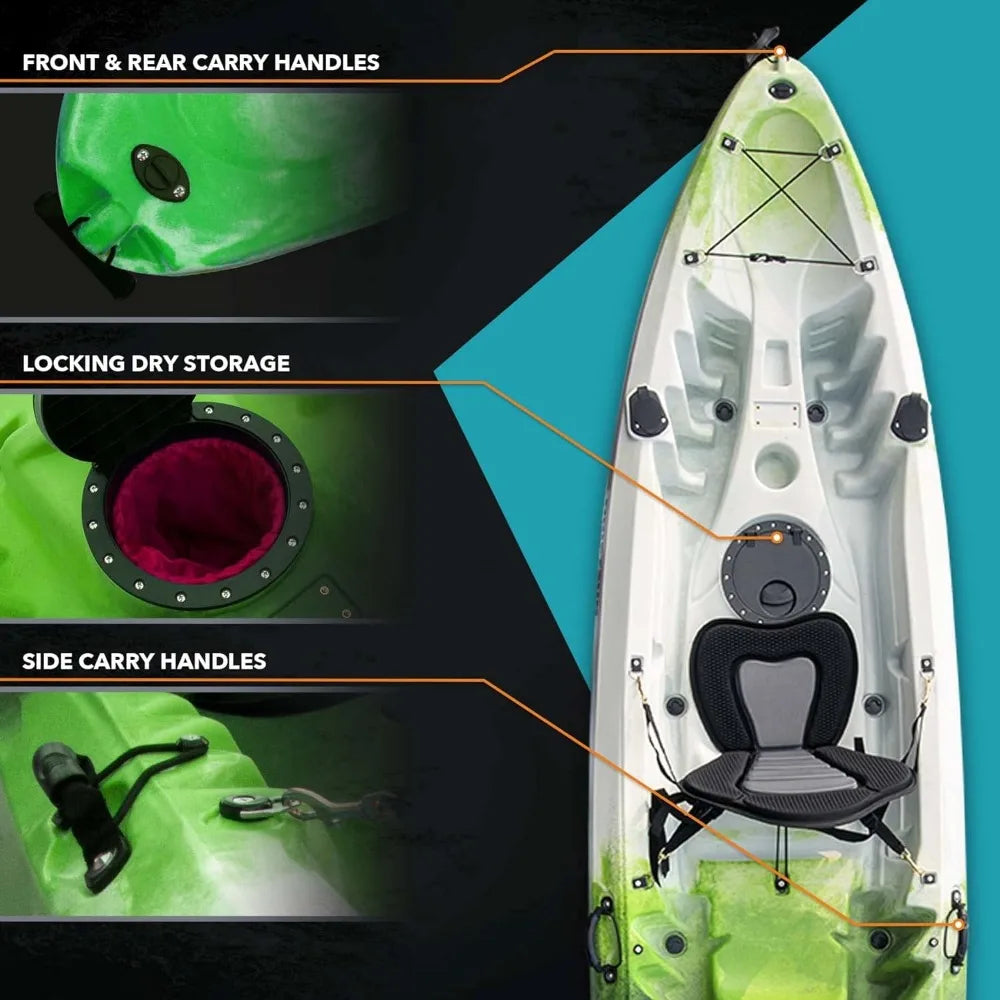 Teton 120 Hard Shell Kayak, 2 or 3 Person Sit On Top , 2 EVA Padded Seats, 2 Aluminum Paddles and Fishing Rod Holder Mounts