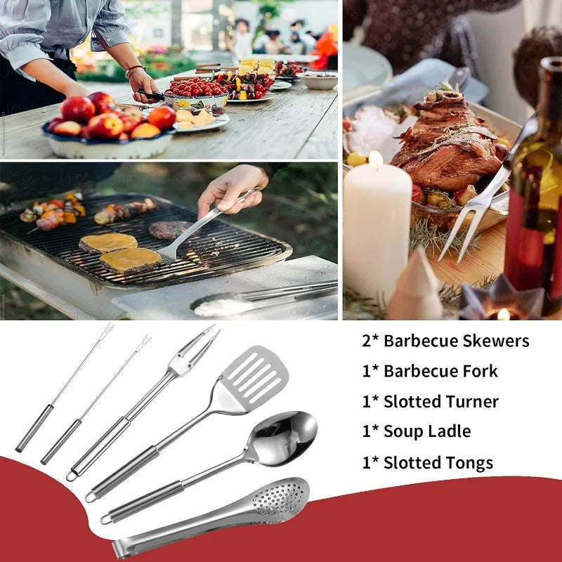 Portable Camping Kitchen Utensil Set-27 Piece Cookware Kit, Stainless Steel Outdoor Cooking and Grilling Utensil Organizer