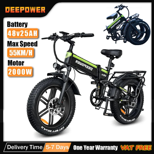 DEEPOWER 26INCH Electric Bicycle 2000W 48V 25AH ebike fatbike electric bike Adult Mountain Electric Bike folding electric bike