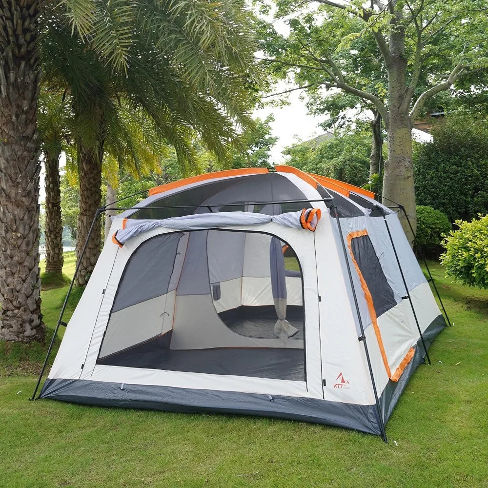 Extra Large Tent 10-12 Person,2 Rooms ,Straight Wall,3 Doors and 3 Windows with Mesh