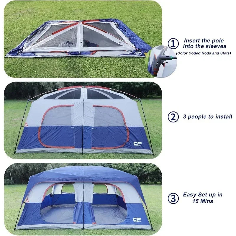 CAMPROS CP Tent Camping Tents, 2 Room Weather Resistant Family Cabin Tent Double Layer,