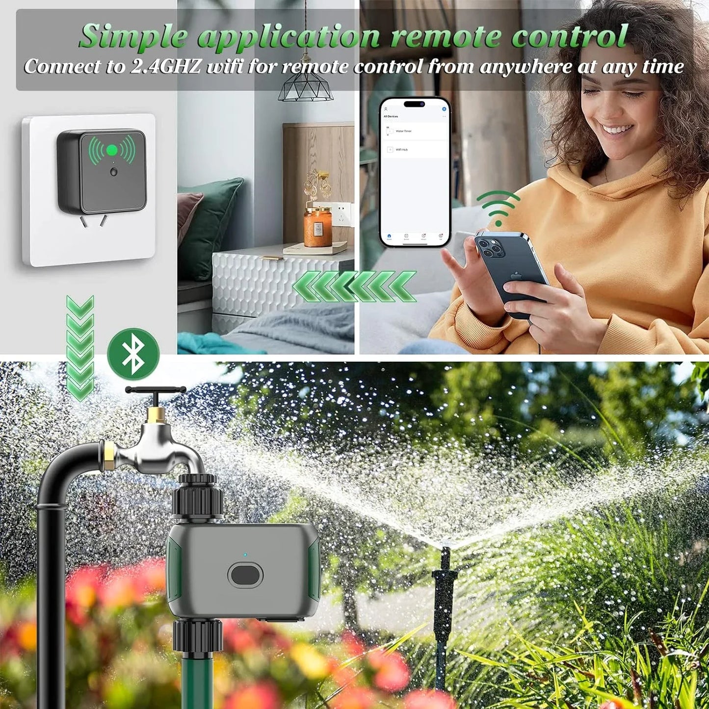 Sprinkler WiFi Water Timer for Garden/Lawn,Irrigation Hose Timer with WiFi Hub Remote Control Irrigation System Modes/Rain