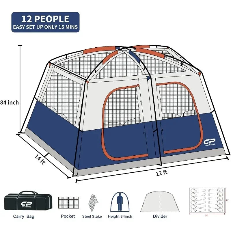 CAMPROS CP Tent Camping Tents, 2 Room Weather Resistant Family Cabin Tent Double Layer,