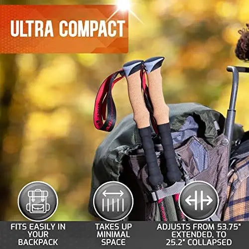 Trekking Poles - Lightweight Carbon Fiber Collapsible Sticks for Walking and Hiking - for Men and Women - Adjustable Height