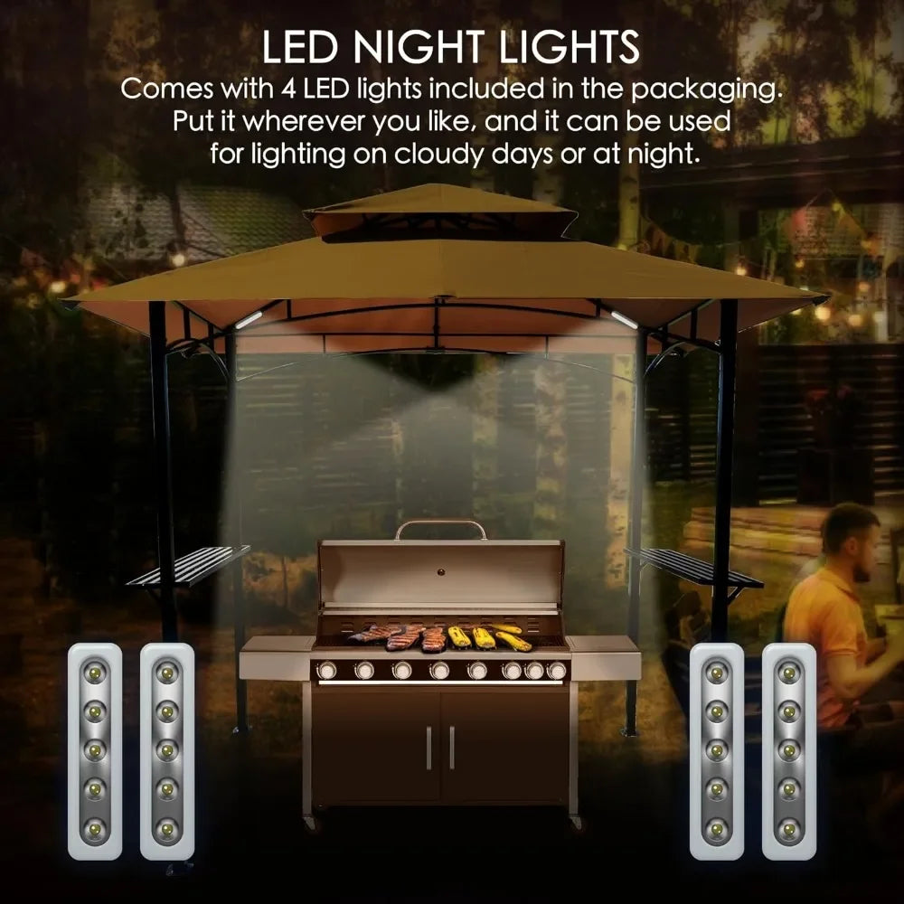 Gazebo Grill Canopy with 4pcs Detachable LED Light,8'X5' Perfect for Barbecue, Soft Top BBQ Canopy, Patio Camping Tent