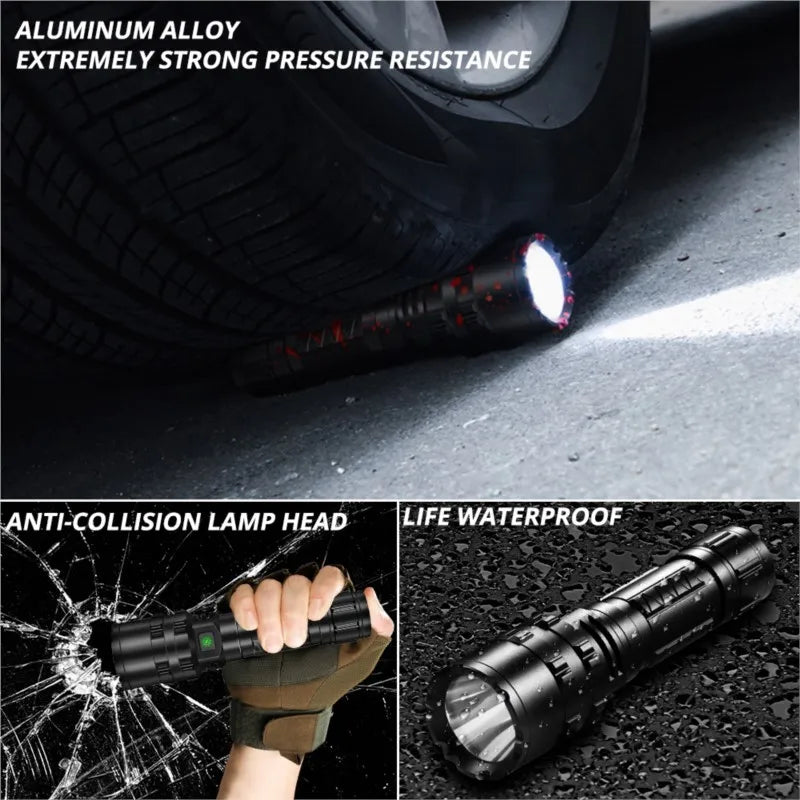 ZK40 50000000LM High Power XHP220 Powerful LED Flashlight Tactical Military Torch  USB Camping